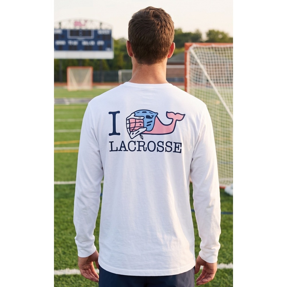 Vineyard Vines Long Sleeve Graphic Shirt Men's XXL White Lacrosse Pocket Cotton